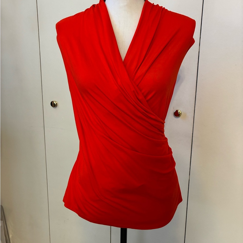 Brooks Brothers Vibrant Red Women's Faux Wrap Blouse - Picture 4 of 8